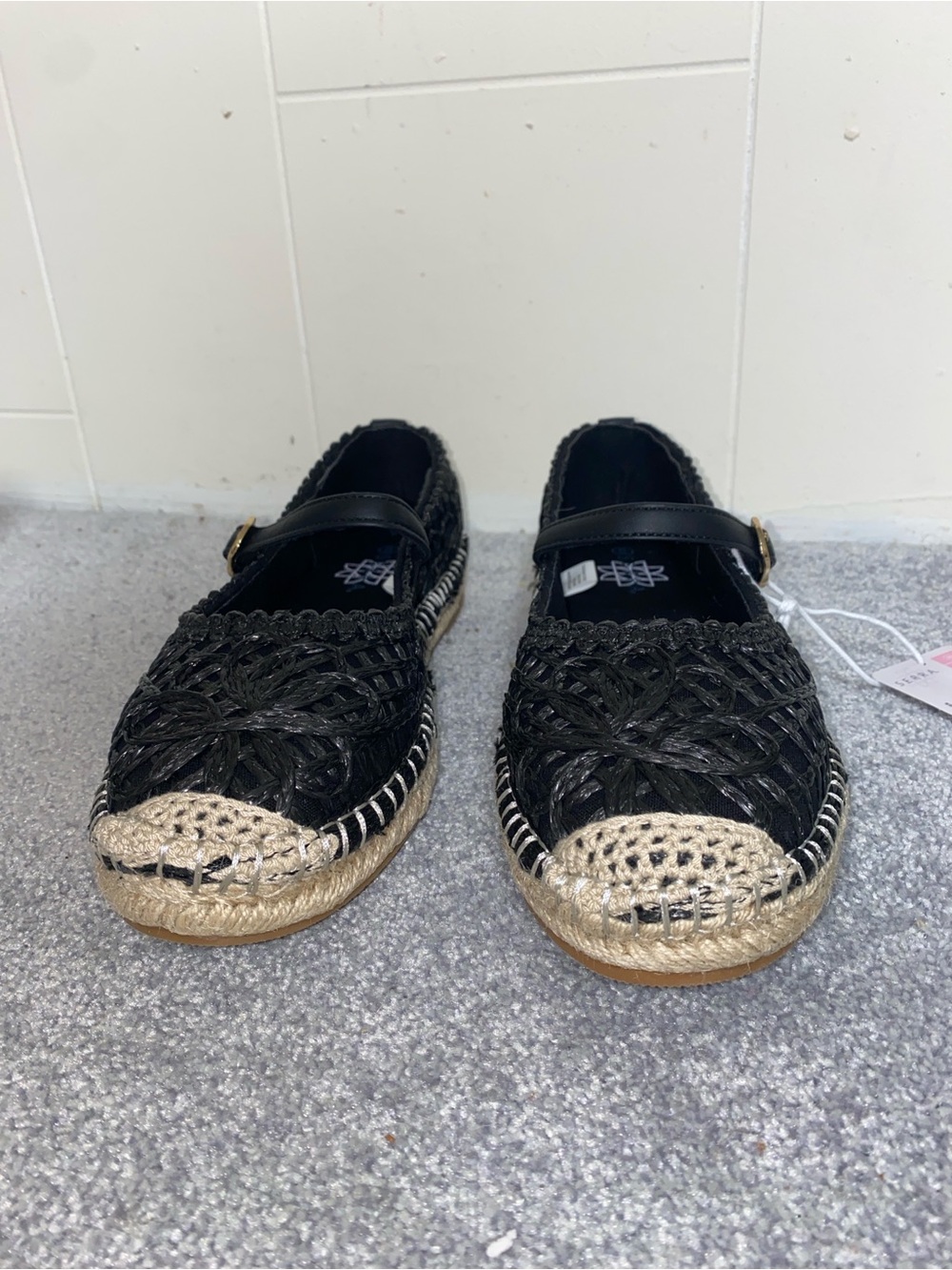 Black and Natural Espadrille Mary Jane Flats